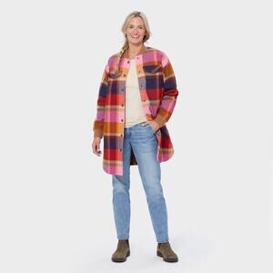 Duluth Folklore Flannel Duster Insulated Snap Closure Autumn Plaid Women's Large